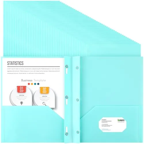 Plastic Folders Pockets Prongs, pack of 48, green