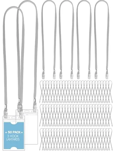Twist Free Double Clip Lanyard, pack of 50, grey