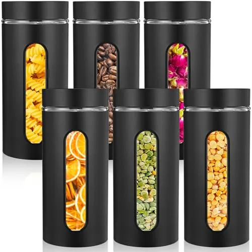 Kitchen Canisters Airtight Stainless Steel, 44 oz, pack of 6, black