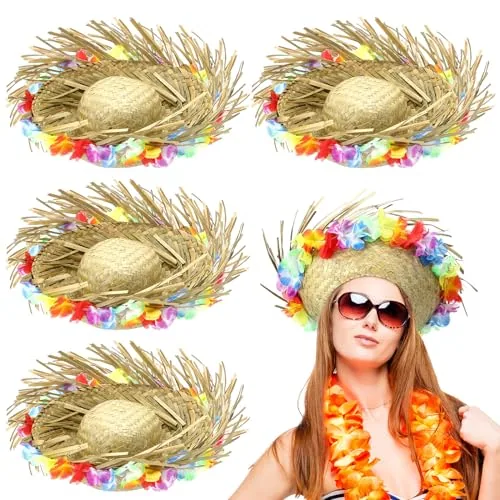 Puerto Rico Straw Hat Hawaii, pack of 4, multicolor