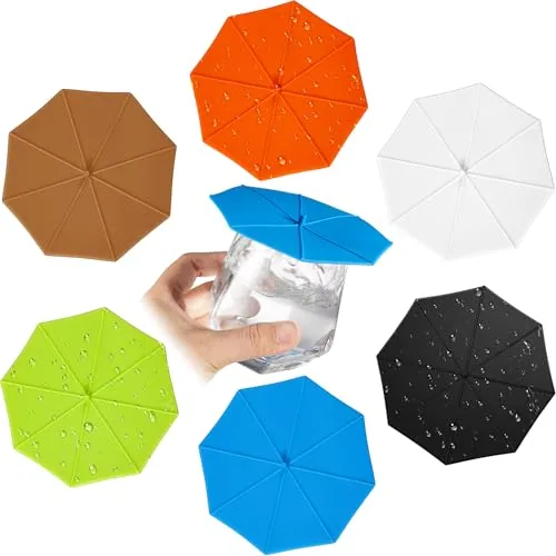 Silicone Cup Covers Umbrella Lids, pack of 6, multicolor