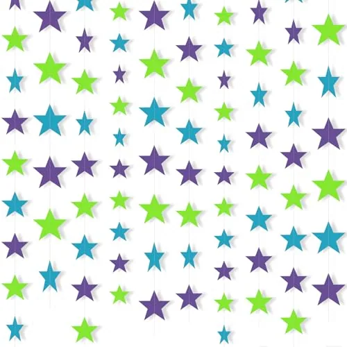 Glitter Star Garland Banner Christmas, 130 feet, purple