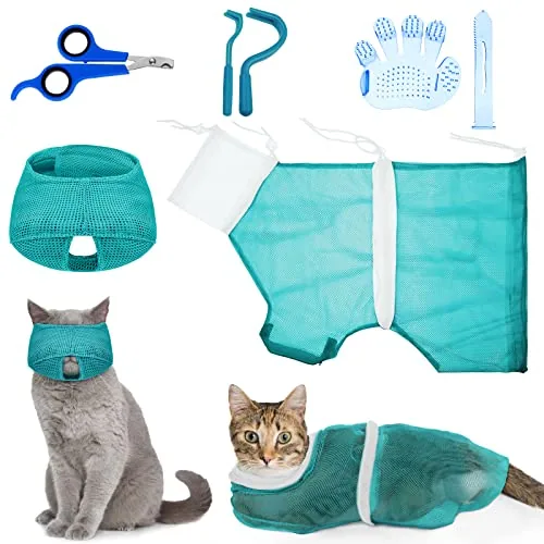 Cat Bathing Bag Grooming, pack of 5, green