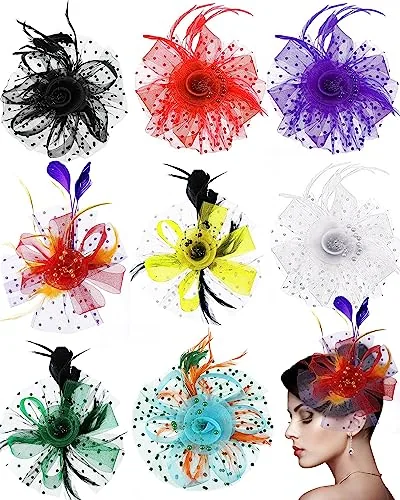 Fascinator Hats Tea Party Headwear, pack of 8, bright