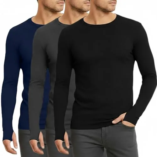 Thermal Shirts Fleece Lined Long, pack of 3, black