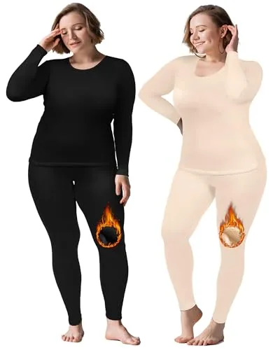 Plus Long Thermal Underwear Fleece, pack of 2 sets, black
