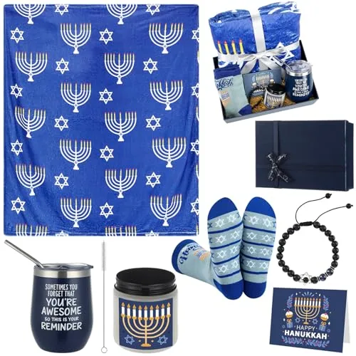 Hanukkah Throw Blanket Tumbler Socks, pack of 7