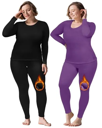 Plus Long Thermal Underwear Fleece, pack of 2 sets, black