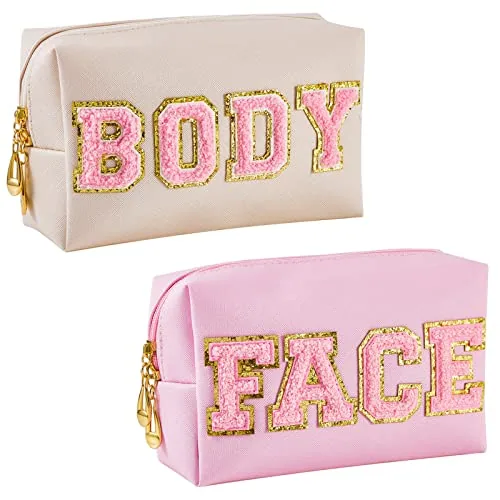 Preppy Makeup Bags Chenille Letter, pack of 2, white