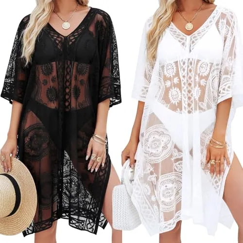Lace Beach Cover Up Bathing, pack of 2, black