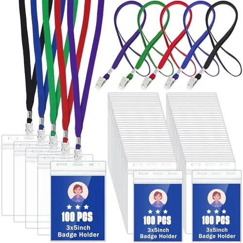 Clear Id Badge Holder Lanyard, 3 x 5 in, pack of 100, clear