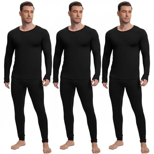 Thermal Underwear Long Base Layer, pack of 3 sets, black