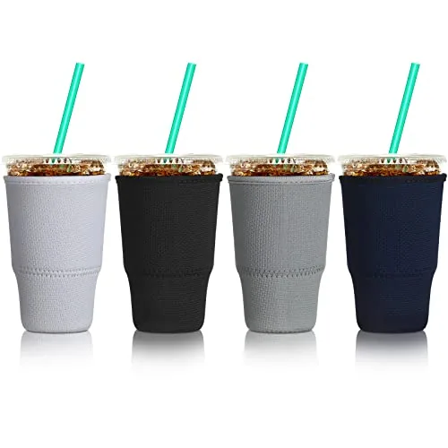 Reusable Iced Coffee Sleeve Cup, 32 oz, pack of 4