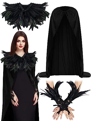 Halloween Gothic Black Feather Cape, black