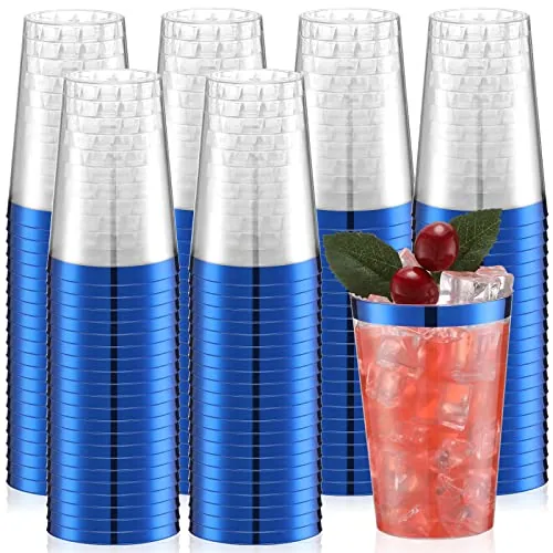 Blue Plastic Cups Disposable Rim, 12 oz, pack of 100, blue