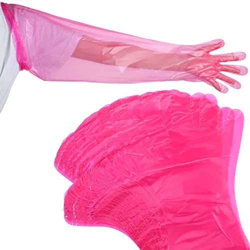 Shoulder Length Disposable Gloves Mil, pack of 50, pink