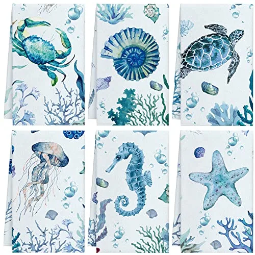 Beach Kitchen Towels Ocean Bathroom, 28 in, pack of 6