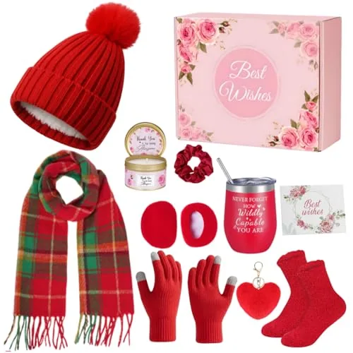 Valentine Basket Knitted Winter Beanie, pack of 11, red