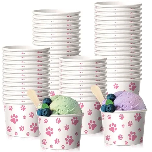 Paw Print Ice Cream Cups, 8 oz, pink