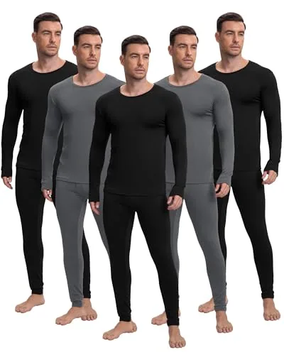 Thermal Underwear Fleece Base Layer, pack of 5 sets, black