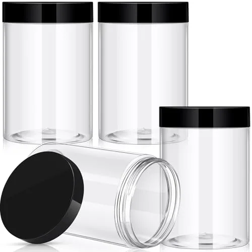 Plastic Jars Wide Mouth Lids, 27 oz, pack of 4, black