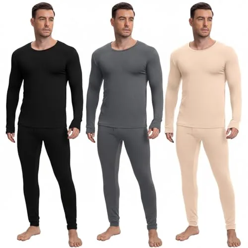 Thermal Underwear Long Base Layer, pack of 3 sets, black