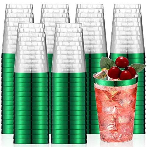 Clear Plastic Cups Disposable Green, 12 oz, pack of 100, clear