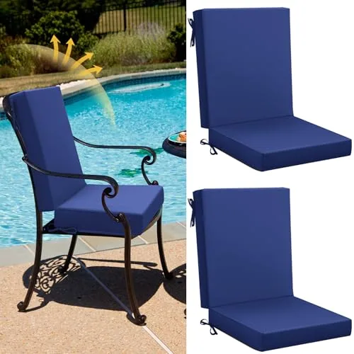 Outdoor Patio Chair Cushions Dining, 21x3 in, pack of 2 sets, navy