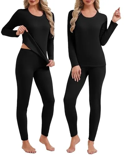 Thermal Underwear Warm Fleece Lined, pack of 2 sets, black