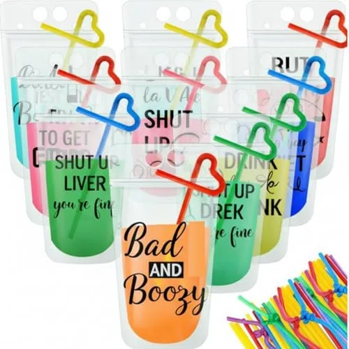 Drink Pouches Straws Reusable Smoothie, pack of 36 sets, black