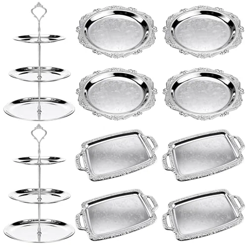 Elegant Silver Serving Tray Vintage, pack of 10, silver
