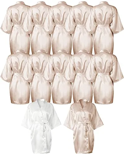 Bridesmaids Robes Silk Satin Kimono, pack of 12, white