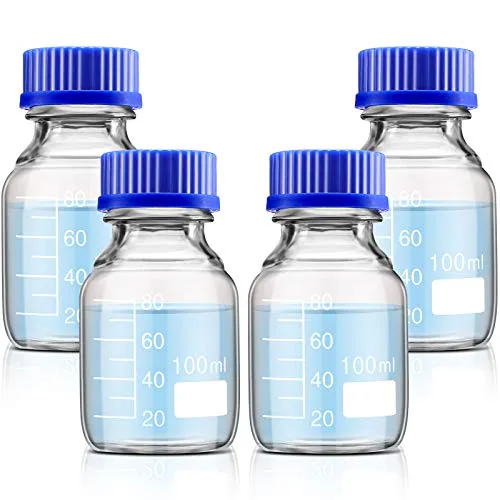 Glass Round Media Storage Bottles, 100 ml, pack of 4, blue