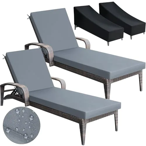 Outdoor Chaise Lounge Cushions Chair, 21 x 3 in, pack of 2 sets, grey