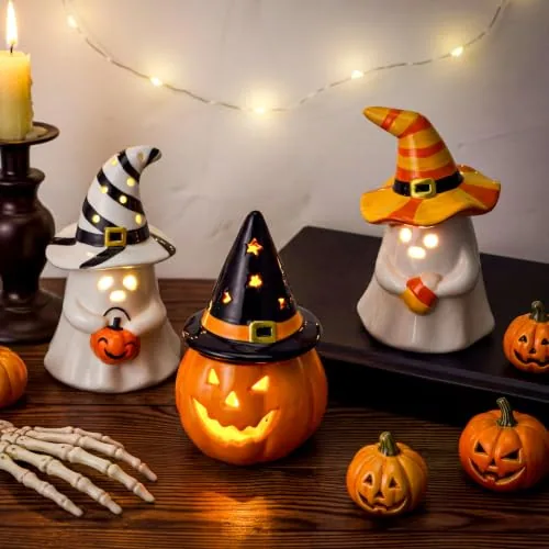 Halloween Light Up Ghost Pumpkin, pack of 3