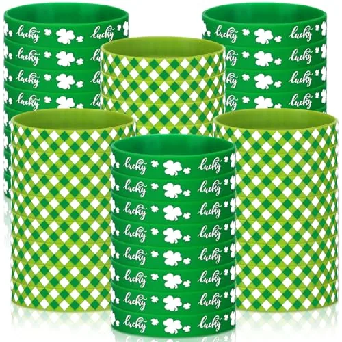 St Patricks Day Bracelets Shamrock, pack of 48, green