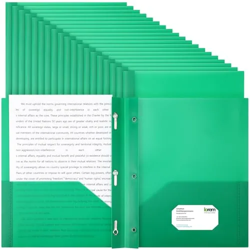 Plastic Folders Pockets Prongs, pack of 48, green