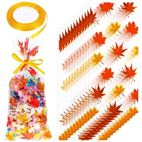 Fall Cellophane Bags Treat Maple, pack of 100, orange