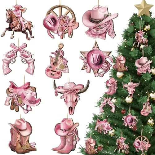 Cowboy Party Western Christmas Ornament, pack of 40, pink
