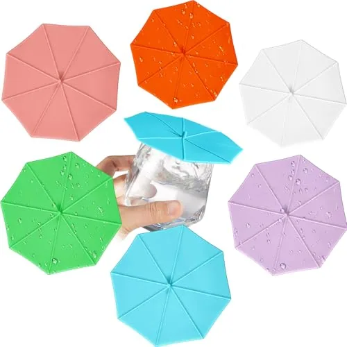 Silicone Cup Covers Umbrella Lids, pack of 6, bright