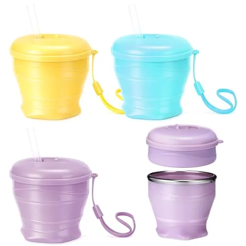 Silicone Collapsible Travel Cups Straws, 6oz, pack of 3