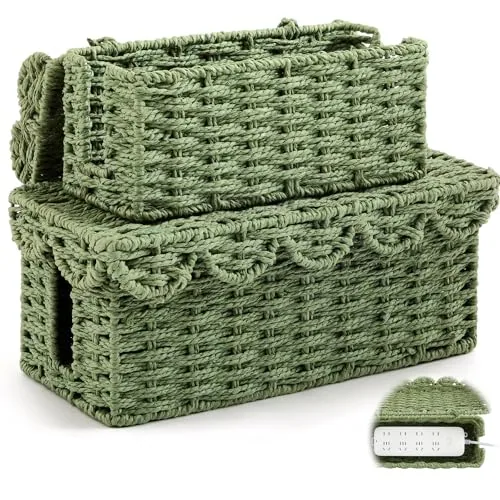 Scalloped Cable Management Box, pack of 2, green