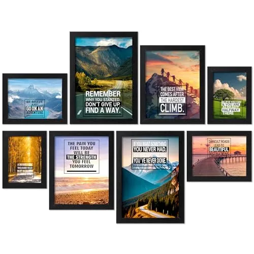 Motivational Wall Art Wooden Framed, pack of 8 sets