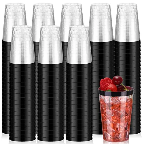 Black Plastic Cups Disposable Rim, 12 oz, pack of 100, black
