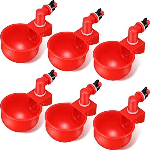 Chicken Waterer Cups Automatic Poultry, 8 in, pack of 6, red