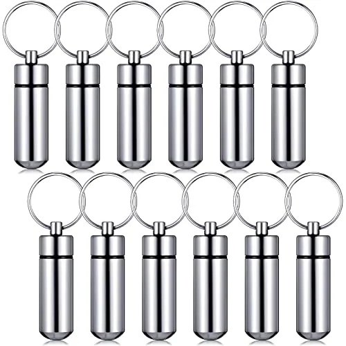 Portable Keychain Pill Holder Pocket, pack of 12, silver