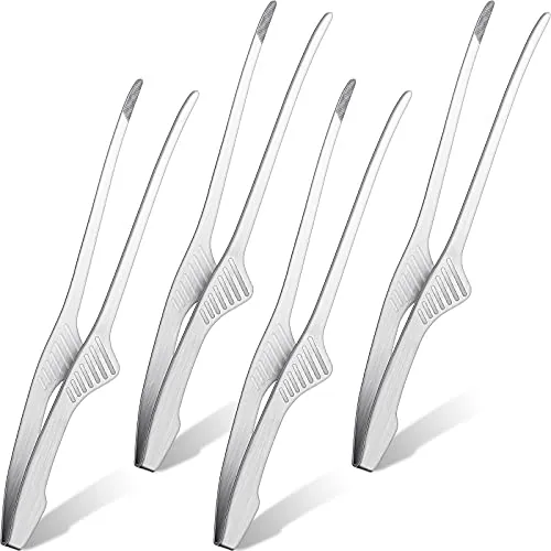 Korean Japanese Bbq Tongs Non, pack of 4, silver