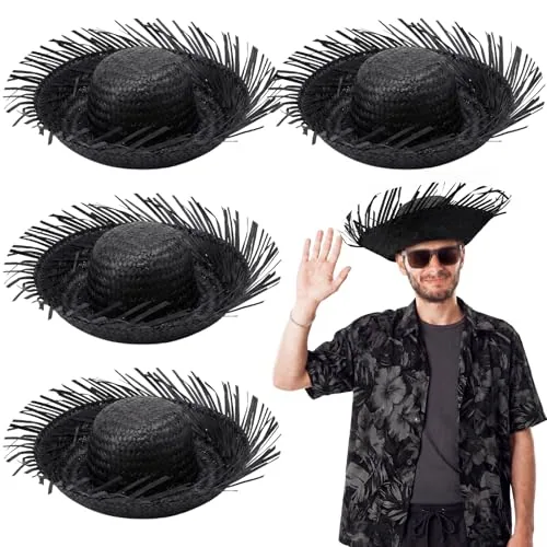 Puerto Rico Straw Hat Pava, pack of 4, black