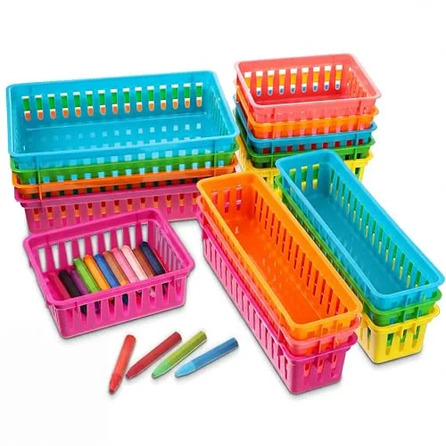 Plastic Classroom Storage Baskets Multi-size, pack of 16, multicolor