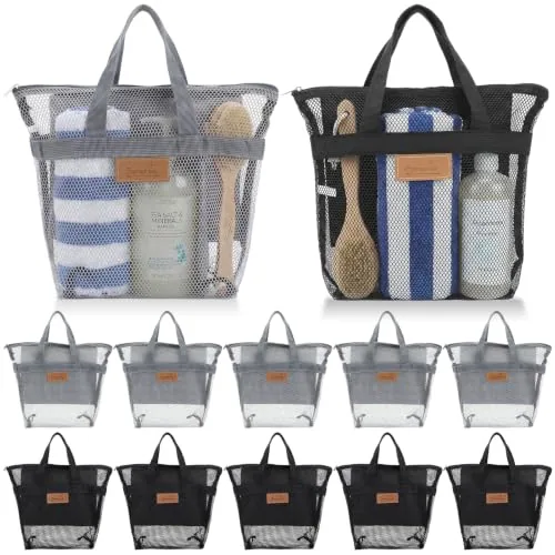 Mesh Shower Caddy Bags, pack of 12, black